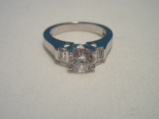 Stamped 925 = Sterling Silver China Cubic Zirconia Classic 3 Stone Striking Ring