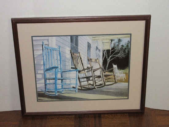 Porch Rocking Chairs Attributed to Erica Hoyt Signed in Pencil Artist Proof Fine Art Lithograph