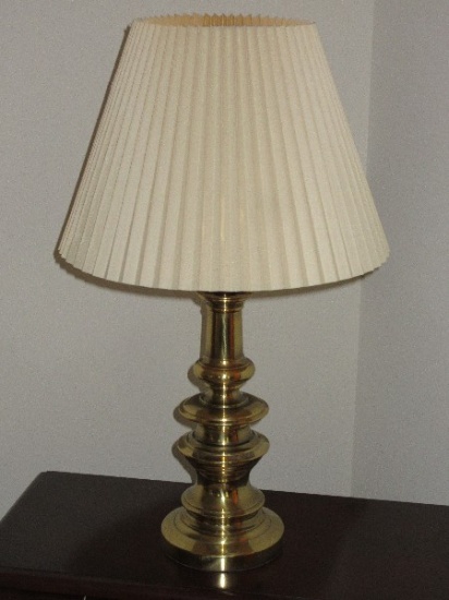 Classic Stiffel Brass 25" Table Lamp w/ Pleated Shade 3 Way Switch