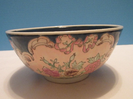 Semi-Porcelain Oriental Floral Pattern Hand Painted Footed Bowl