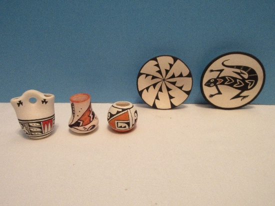 5 Miniature Native American Pottery Pierced 2 Acoma Shallow 2"/2 1/4" Bowls