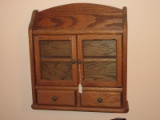 Wall Mount Oak Shelf Double Glass Door Curio Cabinet w/ Double Base Drawers