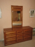Bassett Furniture Oak Mid-Century Modern Collection Triple Dresser