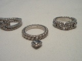 3 Judith Ripka 925 = Sterling Silver Rings Intertwine Rope Design w/ Cubic Zirconia Size 8 1/4