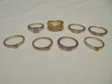 8 Designer Rings 925 = Sterling Silver Gold Vermeil Ring Bands w/ Various Cubic Zirconia