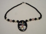 Vintage Lee Sands Pink Orchid Pendant Beaded Necklace