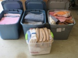 4 Totes Misc. Towels, Wash Cloths, Microfiber Towels, Etc.
