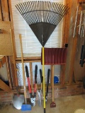 Yard Tools Snow Shovel, 2 Pruners, Large Rake, Shovel, Edger, Hedge Trimmer