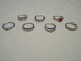 7 Various Fashion Jewelry 925 = Sterling Silver Ring w/ Cubic Zirconia & Other Stone Setting