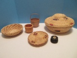 Basket Collection Hand Woven Native American Basket Design, Mini-Baskets, Covered Basket