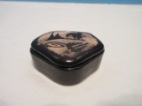 Native American Charles Navajo Pottery Trinket Box w/ Horse Back Indian Landscape Scene Lid