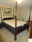 Grandiose Georgian Period Four Poster Queen Size Bed w/ Side Rails Simulated Wood Grain