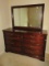Traditional Mahogany Double Bow Front Dresser w/ Attached Frame Mirror