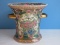 Semi-Porcelain Oriental Floral & Butterflies Double Handled Planter Greek Key