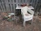 Group - 3 Plastic Molded Stackable Chairs, Planters, Plant Stands, Table, Etc.