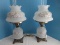 Splendid Pair - Victorian Era Style White Frosted Glass Hurricane Parlor Lamps