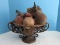 Metal Fruit Bowl Ornately Embellished Braded Rope/Scrolled Handle Design