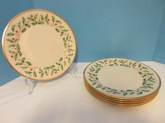 6 Lenox Fine China Holiday Pattern Dimension Collection Holly Berries Design Dinner Plates