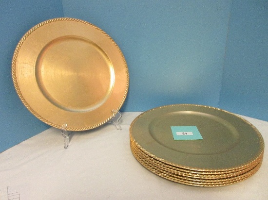 Set - 8 Home Gold Leaf Plate 14" Chargers Brushed Metal Finish Braided Style Edge