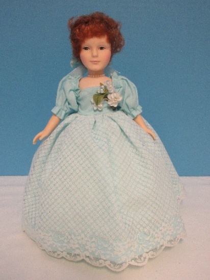 1987 Collectible 11" Effanbee Vinyl Doll on Stand Girl Wearing Blue Lace Gown w/ Corsage