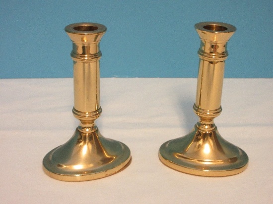 Pair - Baldwin Brass Colonial American Style Oval Base Column 5 3/4" Candle Sticks