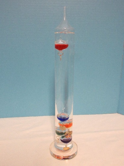 14 3/4" Glass Galileo Thermometer Cylinder w/ Several Glass Colored Vessels