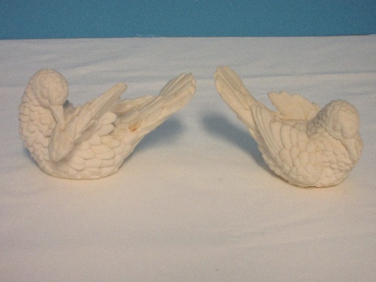 Vintage Pair - Alabaster Figural White Dove Love Bird Sculptures