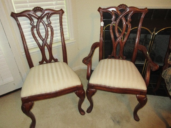 Pair - American Drew Furniture Chippendale Style Chairs Intricate Pierced Back