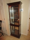 Traditional Lighted Curio Display Cabinet w/ Mirror back, Glass Shelves