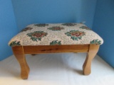 Traditional Oak Footstool w/ Upholstered Padded Top