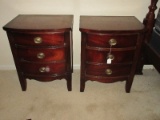 Pair - Dixie Furniture Mahogany Bow Front Federal Period Style Commode Nightstands