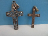 2 Cross Pendants Stamped 925 = Sterling Necklace Enhancers Filigree Design & Studded Design