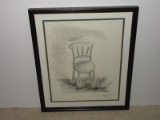 Chair w/ Paint Can Original Pencil Artwork Signed D.C.L. in Black Frame/Matt