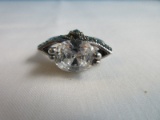 Exquisite Stamped 925 = Sterling Ring w/ Cubic Zirconia Marquise Solitaire