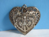 Stamped 925 = Sterling Filigree Heart Pendant Necklace Enhancer Intricate Heart Design