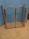 Classic Brass Tone Arched 4 Panel Fireplace Screen w/ Finial Accents