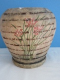 Ceramic Footed Planter w/ Embossed Flower & Verse Weathered Patina