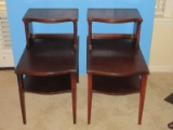 Vintage Pair - Mahogany Step Back Ends w/ Base Shelf on Tapered Legs