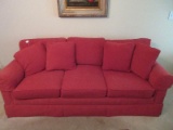 Transitional Modern Casual Sofa w/ Rolled Arms, Pleated Skirt & 3 Matching Accent Pillows