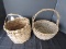 2 Vintage Wood/Wicker Baskets w/ Handles