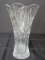 Tall Crystal Glass Diamond/Fan Cut Vase Scallop Rim Star Burst Base