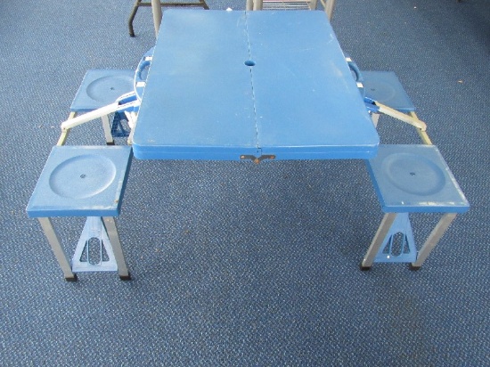 Blue Portable Fold-Out Picnic Table Metal Legs