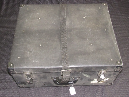 Large Vintage Black Luggage Suitcase Black Metal Corners