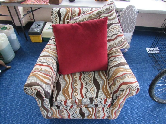 Upholstered Scroll Red/Yellow Motif Arm Chair
