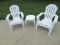 2 Adirondack Chairs White Simulated Wood Grain Stackable w/ White Side Table