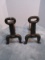 Pair - Vintage Cast Iron Harper #4 Keyhole Design Andirons Firedogs