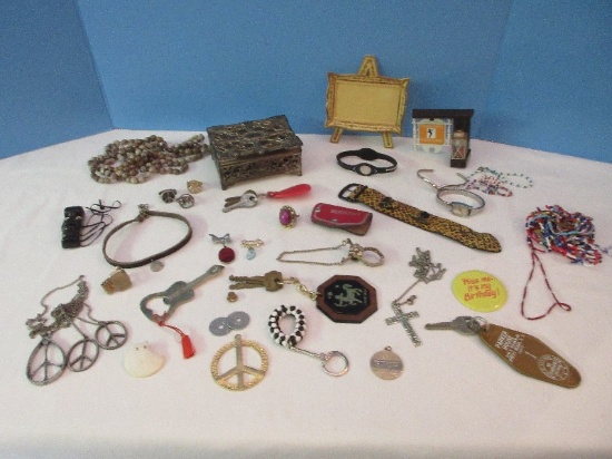 Group - Ornate Keepsake Box, Peace Sign Symbol Rings Timex Ladies Wrist Watch