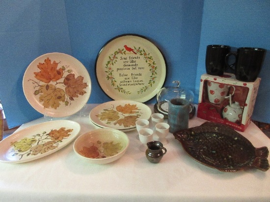 Group - 5 Pieces Metlox Poppy Trail Woodland Gold Pattern Circa 1959-1979