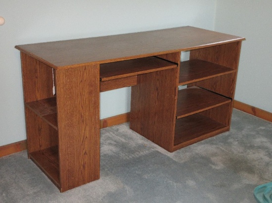 Simulated Oak Wood Grain Computer Desk w/ Slide Out Keyboard/Printer