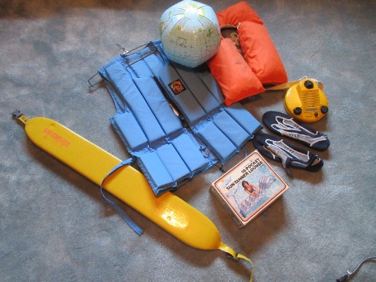 Group - Pair Size 12 Water Beach Shoes, 18 Pocket Sun-Tanner Lounge, Life Vest, Etc.